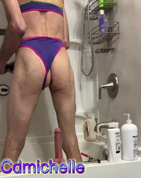 Cdmichelle Wearing Purple Onepiece Swimsite Wile Puitting Butplug &amp; Dildo in Ass