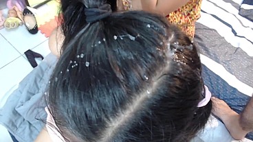 We found my stepdaughter playing with dolls, and we exchanged the ice cream for my husband's huge cock, and a cumshot on her face, for the first time I tried a cock my virgin stepdaughter, family