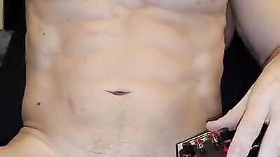 Showing off my fit body while estim and electro my cock