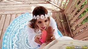 Hippie girl Quinn Wilde enjoy Big Meaty Dick on the porch