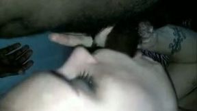 Petite white young hottie gobbles my black cock after party