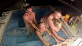 Housewife gets a wet and wild orgy in the hot tub