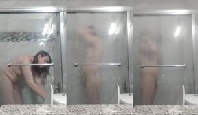 Chubby Trans Redhead Drains Small Cock Gushing Cum Flood In Steamy Shower
