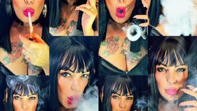 POV - Close-up - Brunette with green eyes and leather, facing you - Dunhill White 100