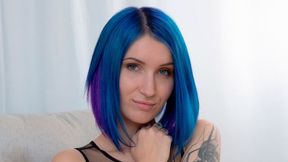 Blue-haired cutie Keoki Star opens her little crack for a big dick