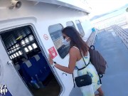 Sheila Ortega sucks his boyfriend's cock in Ibiza Ferry's public toilet (Check out until the end)