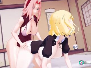 Sakura,ino , Tsunade and android eighteen Futa piping , team fuck