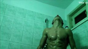 Young Teenboy Flexes Muscles In Store Changing Room Shower