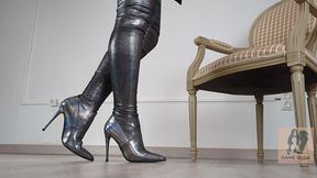 shoeplay and walking in holo high heel thigh high boots (shoe collection) - dame olga 4k (718)