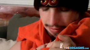 Handsome Axel loves pleasing his massive meat and rubbing it over his foot