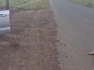 Public hot fuck on the highway , cum in the ass and in the mouth right on the hood of the car