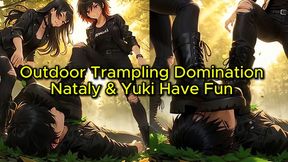 Outdoor Double Trampling - Nataly & Yuki Treat Your Face Like You’re Their Doormat