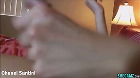 Sweet Shemale Jerkoff Cumming on her tummy