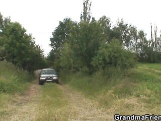 GRANDMA ALLIES - Hawt grandma takes double penetration outdoors
