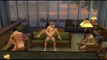 All male Sims having sex in the library area