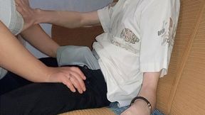 The inspector gets a handjob through his underwear MP4