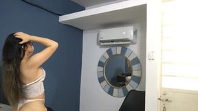 Hot teen in lacy lingerie torments her boss with her perfect body