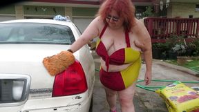 BBW car wash more flashing nurse VICKI BBW big as wet bikini