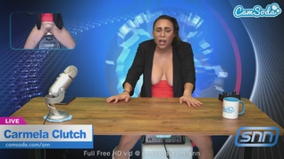 Hot MILF with Huge Boobs masturbates on air while reading the news