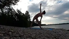 Slender nudist boy does yoga nude on a naturist beach Naked yoga video by Jon Arteen gay
