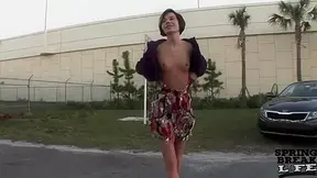 Skinny teen 18+ spreads HUGE pussy lips outdoors - SpringBreakLife