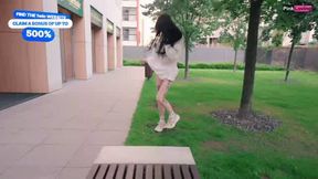 Public masturbation by lean cocksluts in crowded places. Shaved snatch touching and blowjobs. POV!