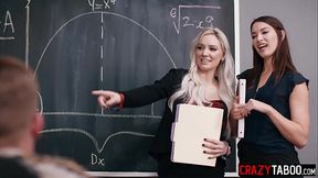 Horny teachers fucks naughty colleague after he masturbated in classroom