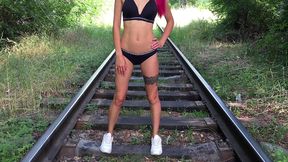 pink-haired babe public blowjob and hardcore sex on train