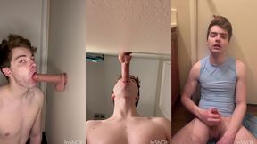 cock hungry twink slobbers on giant dildo!