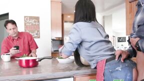 FAMILY STROKES Inked stepmother bangs with her son in front of hubby