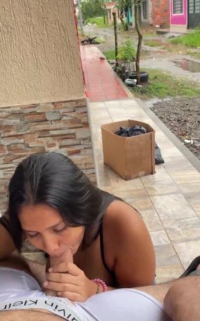 Colombian Bitch Sucks a Cock on the Street and Is Caught by Her Neighbor