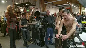 Ripped Boy Gets His Hole Shocked And Filled At Mr. S Leather Store