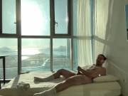 Vaping teen masturbates in nike socks