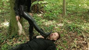 Mistress Samariel and Faith -trampling and boots cleaning in the forest part 2