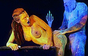Charli Red fucks a forest god in a glow in the dark night scene - BANG!