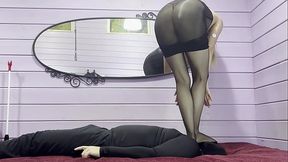 Nylon Mistress trample her slave