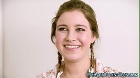 Teen babysitter riding