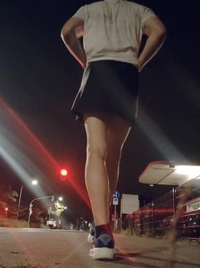 Sissy slut shows off her ass under an upskirt in public