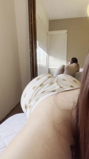 Curvy blonde teen reveals cute homemade backshots while lying