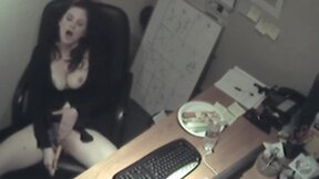 Secretary rubbing her tits and Masturbating
