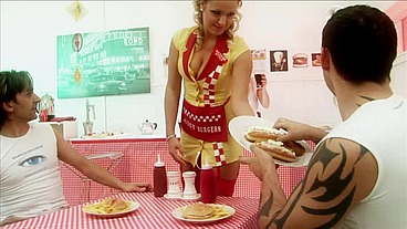 MILF Waitresses Diana Gold And Eva Mercedes In Ffmm Foodie Foursome
