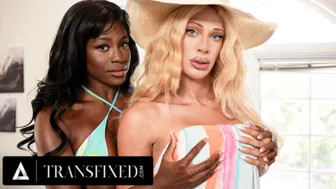 Blonde Trans Eris Jolie Fingers Ebony Nicole Kitt After Bikini Top Loss and Cums on Tits