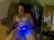 Step Mom smoking and playing video games in her bra and panties