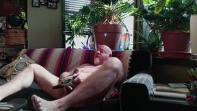 Bear Jerks off on Flip Flops and Eats Cum