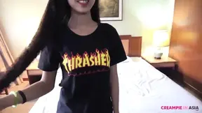 Asian cutie gets creampied in cowgirl position