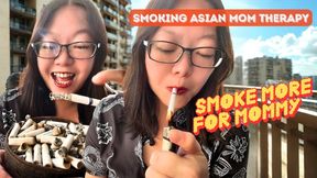 Darkside Smoking Asian Mom Encouragement: ChainSmoking Therapy and Ashtray Display