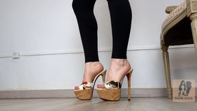 (545) Shoe Collection: Barefoot in Red Sole Platfom Mules and Leggings - Dame Olga (1080p, WMV)