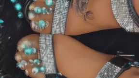 pretty feet on display while listening to your favorite tunes