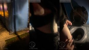 amateur boy opens street public toilets, catches his ginger friend peeing and lends him a helping hand