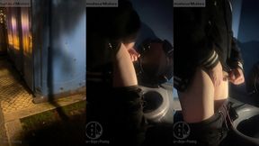 amateur boy opens street public toilets, catches his ginger friend peeing and lends him a helping hand